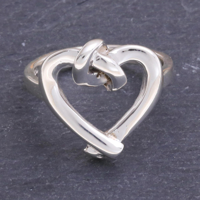 Sterling silver cocktail ring, 'Knotted Heart' - Sterling Silver Knotted Heart Ring