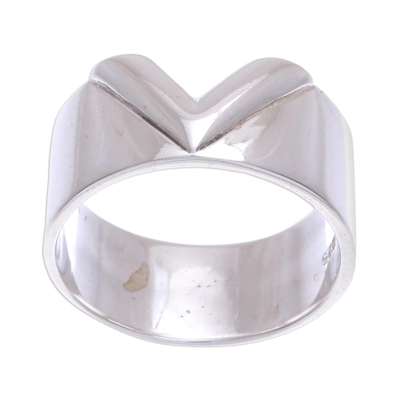 Sterling silver band ring, 'V Power' - Hand Crafted Sterling Silver Band Ring