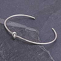Sterling silver cuff bracelet, 'Single Knot'