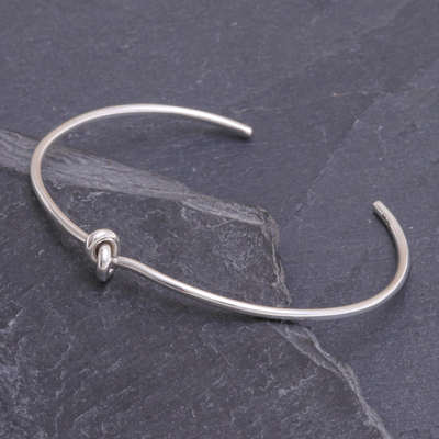 Sterling silver cuff bracelet, 'Single Knot' - Sterling Silver Knotted Cuff Bracelet