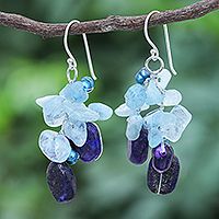 Pendientes colgantes de múltiples piedras preciosas, 'Sweet Winter' - Pendientes colgantes de lapislázuli y aguamarina