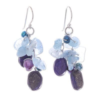 Multi-gemstone dangle earrings, 'Sweet Winter' - Lapis Lazuli and Aquamarine Dangle Earrings
