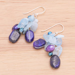 Multi-gemstone dangle earrings, 'Sweet Winter' - Lapis Lazuli and Aquamarine Dangle Earrings