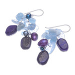 Multi-gemstone dangle earrings, 'Sweet Winter' - Lapis Lazuli and Aquamarine Dangle Earrings