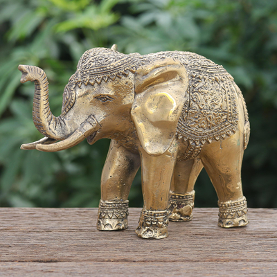 Brass sculpture, 'Elephant Days' - Antique Finished Brass Elephant Sculpture