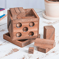 Wood puzzle, 'Undone Cube' - Handmade Raintree Wood Puzzle