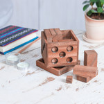 Wood puzzle, 'Undone Cube' - Handmade Raintree Wood Puzzle