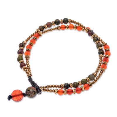 Carnelian and unakite beaded bracelet, 'Carnival in Orange' - Carnelian and Unakite Beaded Bracelet