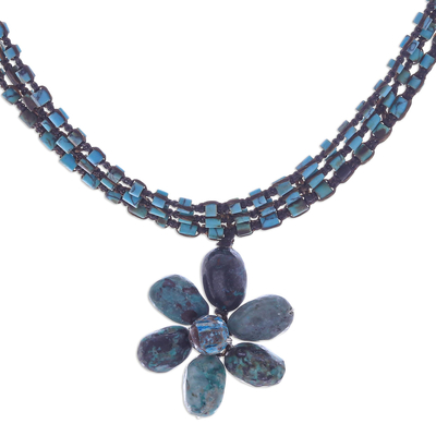 Multi-gemstone macrame pendant necklace, 'Underground Flower' - Jasper and Howlite Floral Pendant Necklace