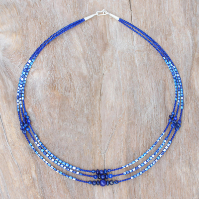 Macrame lapis lazuli and howlite beaded necklace, 'Sea Plane' - Macrame Lapis Lazuli and Howlite Beaded Necklace
