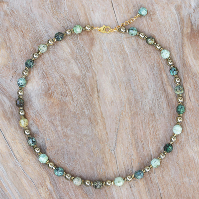 Gold-accented hematite beaded necklace, 'Bright Globe' - Gold-Accented Hematite Beaded Necklace