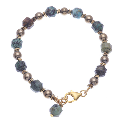 Gold-accented hematite beaded bracelet, 'Bright Globe' - Gold-Accented Hematite Beaded Bracelet