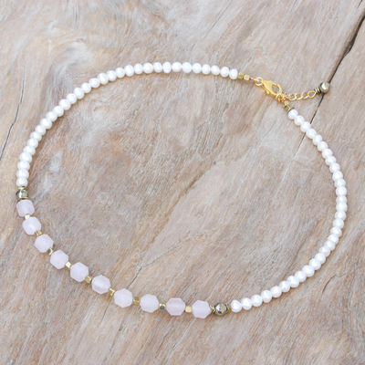 Gold-accented multi-gemstone beaded necklace, 'Luxe Rose' - Gold-Accented Multi-Gemstone Beaded Necklace