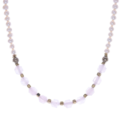 Gold-accented multi-gemstone beaded necklace, 'Luxe Rose' - Gold-Accented Multi-Gemstone Beaded Necklace