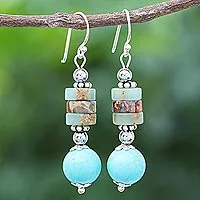 Jasper and hematite dangle earrings, 'Open Skies' - Hand Made Hematite and Jasper Dangle Earrings