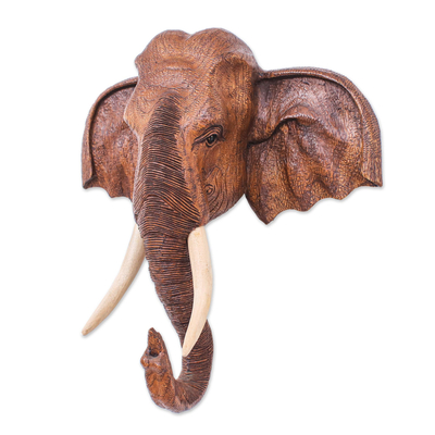 Escultura de madera de teca - Escultura de elefante tallada a mano en madera de teca