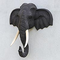 Black Teak Wood Elephant Sculpture,'Knowing in Black'