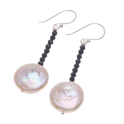 Cultured pearl and spinel dangle earrings, 'First Breathe' - Cultured Pearl and Spinel Dangle Earrings