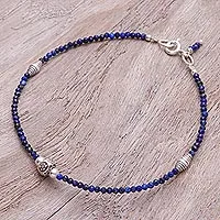 Lapis lazuli beaded bracelet, 'Good Vibrations in Blue' - Handmade Lapis Lazuli and Silver Beaded Bracelet