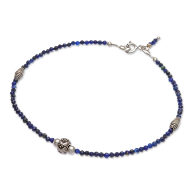 Lapis lazuli beaded bracelet, 'Good Vibrations in Blue' - Handmade Lapis Lazuli and Silver Beaded Bracelet