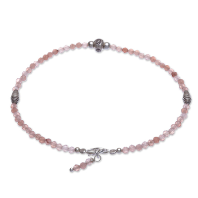 Sunstone beaded bracelet, 'Good Vibrations in Pink' - Handmade Sunstone and Silver Beaded Bracelet