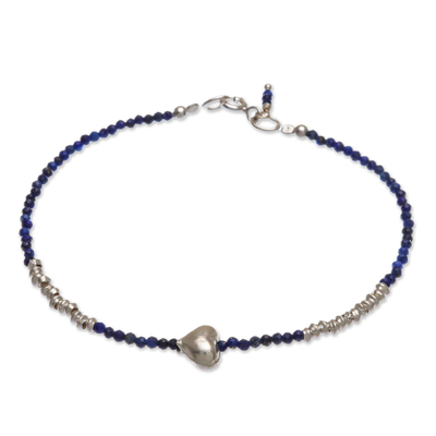 Lapis Lazuli and Silver Beaded Heart Bracelet