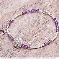 Amethyst beaded bracelet, 'Floating Fish in Purple'