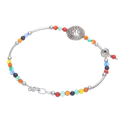 Chalcedony beaded bracelet, 'Floating Fish in Rainbow' - Chalcedony and Sterling Silver Beaded Bracelet