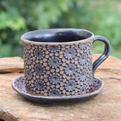 Taza y platillo de cerámica - Juego de taza y platillo de cerámica hechos a mano