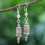 Jasper and Agate dangle earrings, 'Daily Walk' - Hand Crafted Jasper and Agate Dangle Earrings