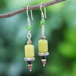 Multi-gemstone dangle earrings, 'Green Vibe' - Artisan Crafted Jasper and Aventurine Dangle Earrings