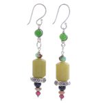 Multi-gemstone dangle earrings, 'Green Vibe' - Artisan Crafted Jasper and Aventurine Dangle Earrings