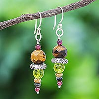Multigemstone dangle earrings, 'Dream Forest'