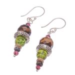 Multigemstone dangle earrings, 'Dream Forest' - Tiger's Eye and Garnet Dangle Earrings from Thailand
