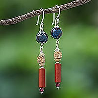 Jasper and garnet dangle earrings, 'Summer Relax'