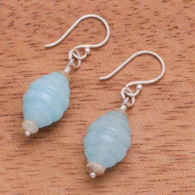 Jasper and quartz dangle earrings, 'Icy Morning' - Artisan Made Jasper and Quartz Dangle Earrings