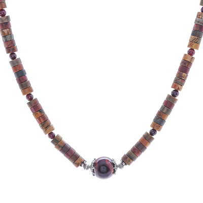 Halskette mit Anhänger aus mehreren Edelsteinen - Halskette mit Anhänger aus Jaspis und Tigerauge