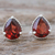 Garnet stud earrings, 'Merlot Drop' - Hand Made Garnet and Sterling Silver Stud Earrings