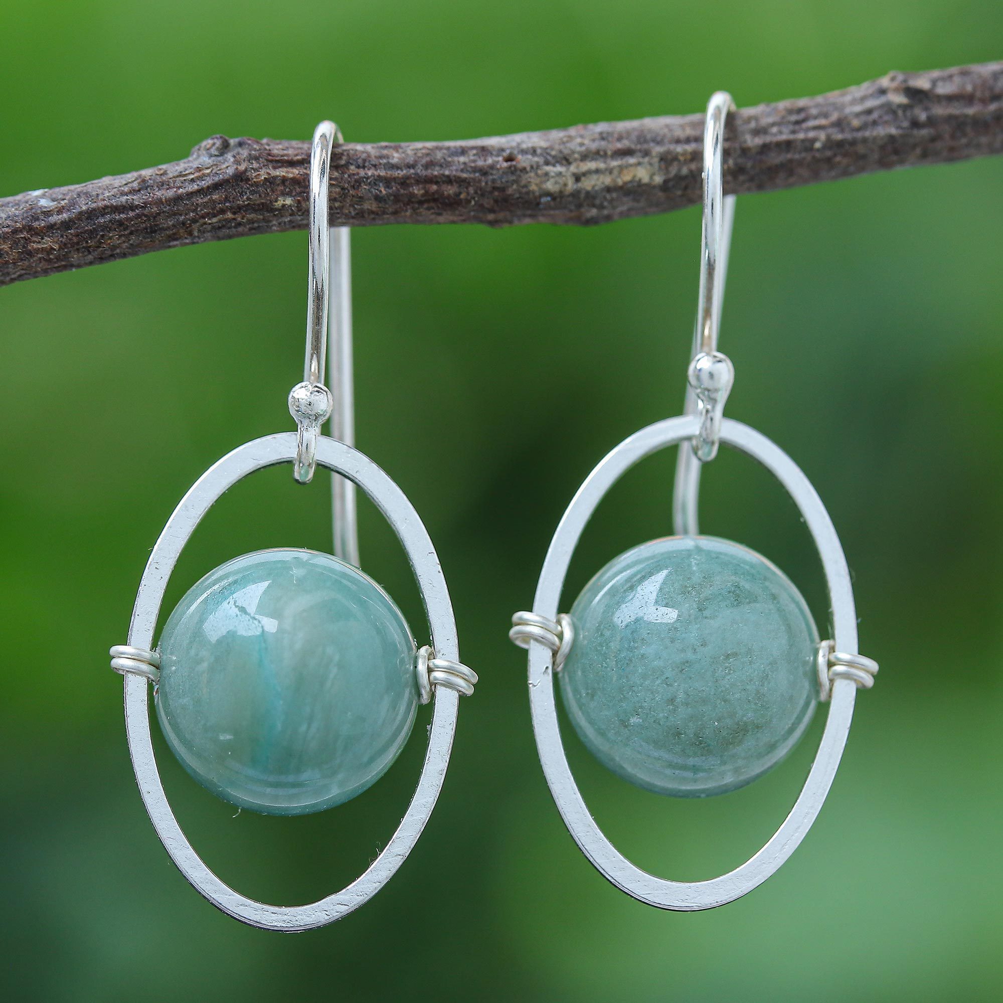 Jade and Sterling Silver Dangle Earrings, 'Secret History'