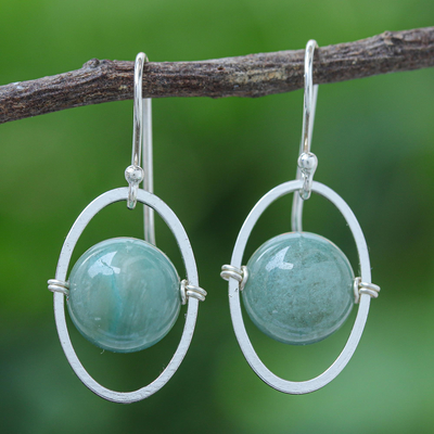 Pendientes colgantes de jade - Aretes colgantes de jade y plata esterlina