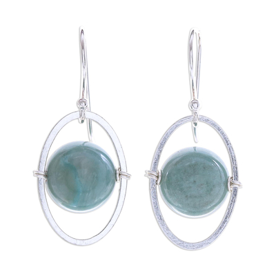 Jade dangle earrings, 'Secret History' - Jade and Sterling Silver Dangle Earrings