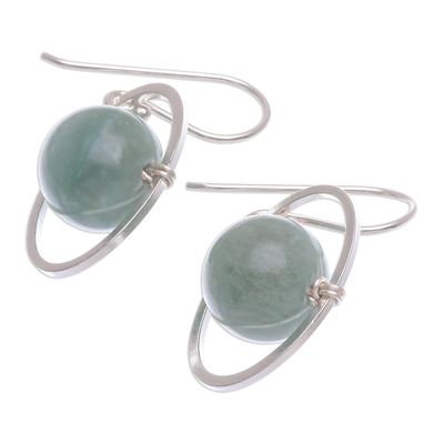 Jade dangle earrings, 'Secret History' - Jade and Sterling Silver Dangle Earrings