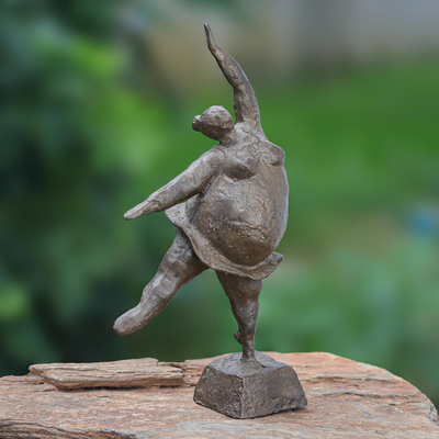 Brass sculpture, 'Romantic Gesture' - Mixed Metal Ballerina Sculpture