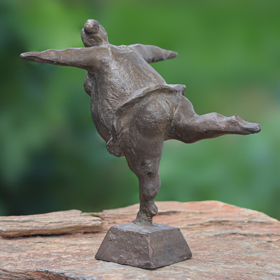 Brass sculpture, 'Forward Motion' - Thai Brass and Iron Ballerina Sculpture