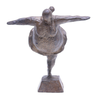 Brass sculpture, 'Forward Motion' - Thai Brass and Iron Ballerina Sculpture