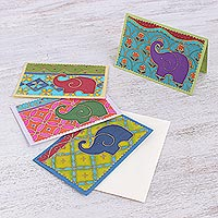Cotton and paper greeting cards, Festive Elephant (set of 4)