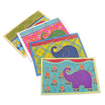 Grußkarten aus Baumwolle und Papier, (4er-Set) - Handgefertigte Grußkarten aus Maulbeerpapier