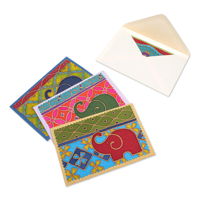 Grußkarten aus Baumwolle und Papier, (4er-Set) - Handgefertigte Grußkarten aus Maulbeerpapier