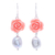 Cultured pearl dangle earrings, 'Water Rose' - Cultured Pearl and Sterling Silver Rose Earrings thumbail