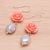 Cultured pearl dangle earrings, 'Water Rose' - Cultured Pearl and Sterling Silver Rose Earrings (image 2b) thumbail